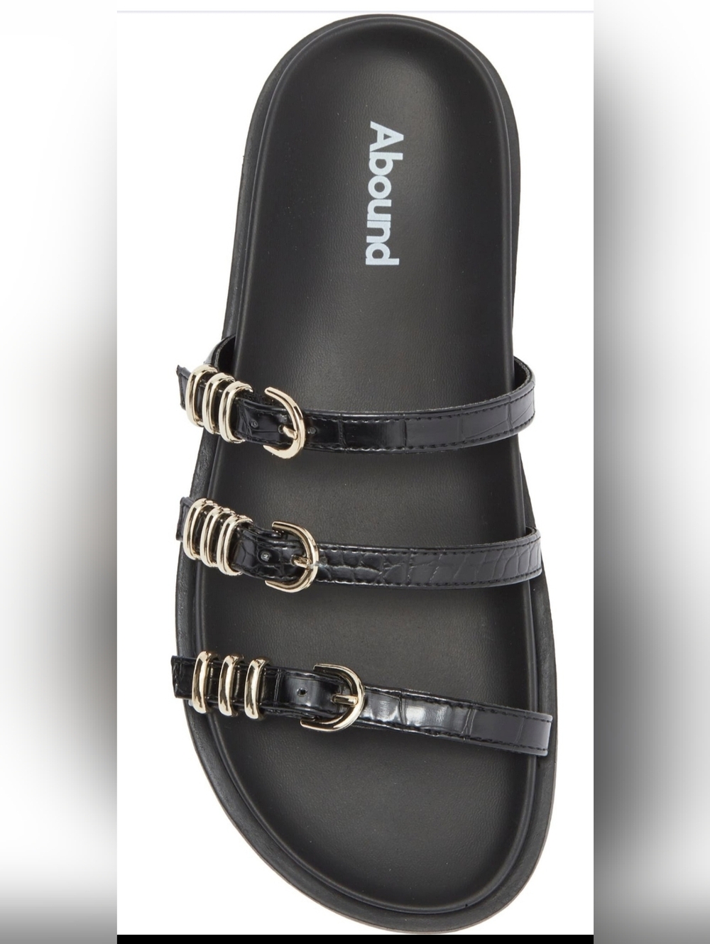 Abound Black Triple-Strap Buckle Slide Sandal